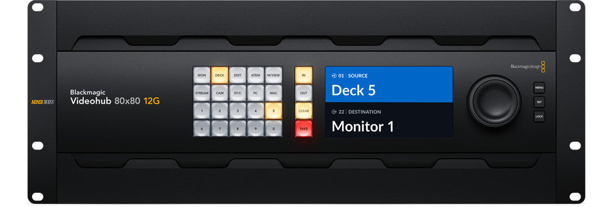 Blackmagic Videohub 120x120 12G, The largest 120x120 model features zero latency, 12G-SDI, full SDI re-clocking, plus any combination of SD, HD and Ultra HD