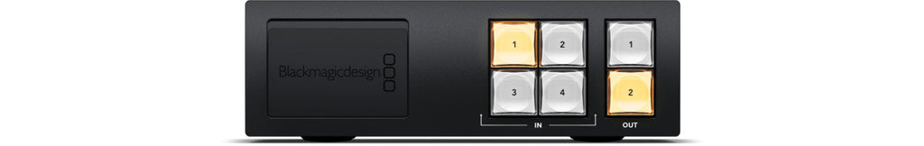 Blackmagic Videohub Mini 6x2 12G, This model is ½ rack width and features 6 x 12G-SDI inputs with loop out, 2 x 12G-SDI outputs and reference for locking clean switch outputs