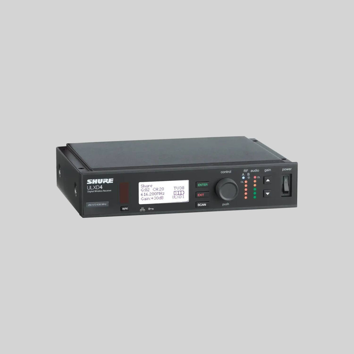Shure ULXD4GV-H50, Digital Wireless Receiver, Single Digital Wireless Receiver with Always On AES256 Encryption, PS41US Power Supply, 1/2 Wave Antenna and Rack Mounting Hardware, 530-602 MHz