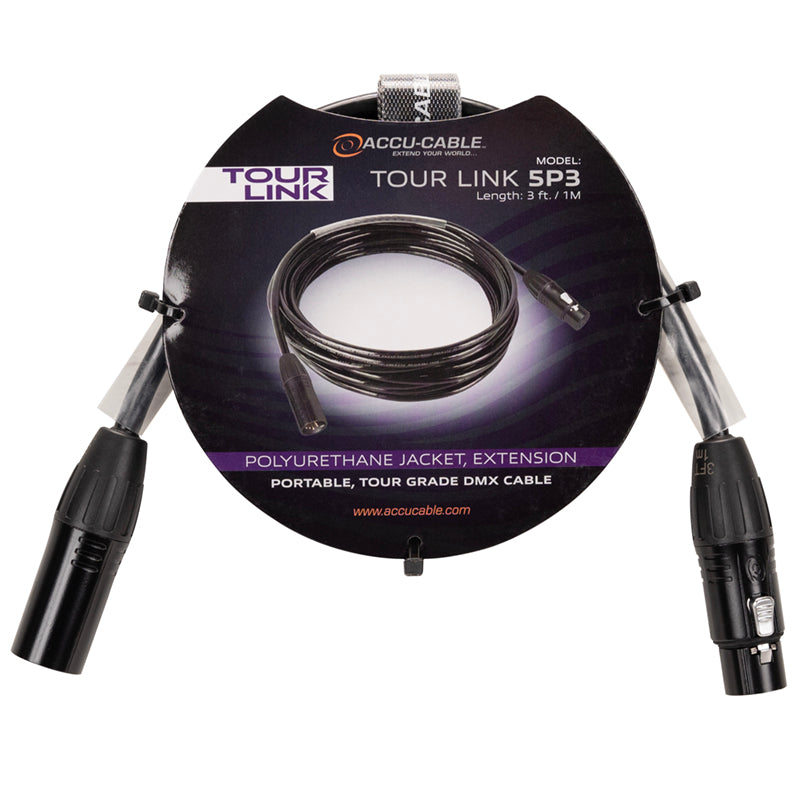 Accu-Cable Tour Link 5P3, 5-Pin Tour Grade DMX Cable, 3 ft