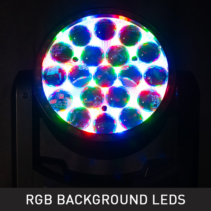 ADJ Vizi Pix Z19, Moving Head Wash Fixture, 19 x 30 Watt Rgbl Full Pixel Control, RGB Background with Full Pixel Control, RGB Outter Ring, Aria X2