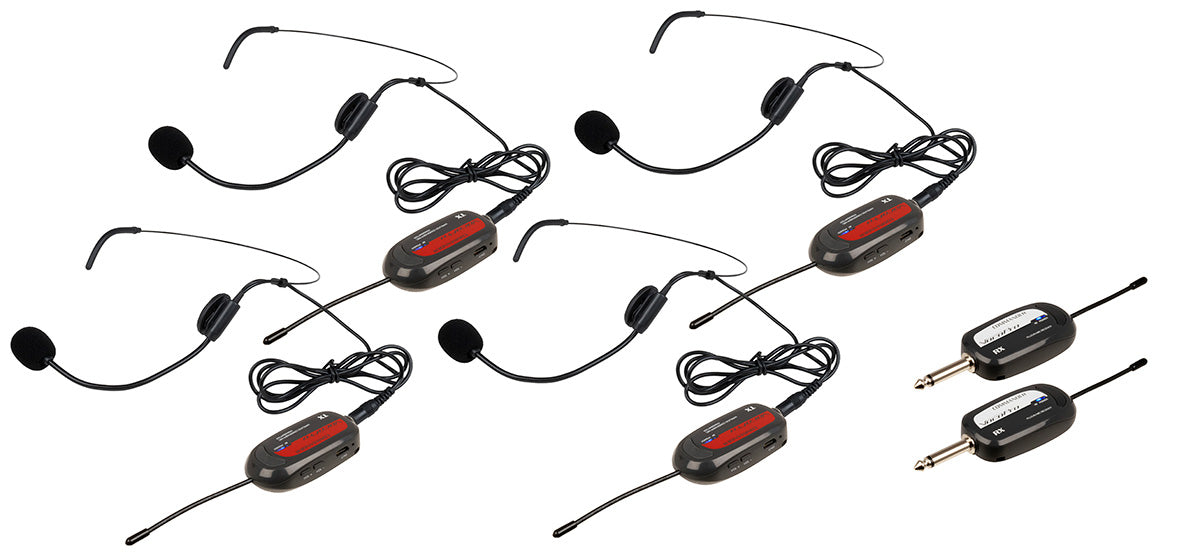 VocoPro COMMANDER-PLAY-4 - 4 UHF Wireless Headset Mics with Receivers