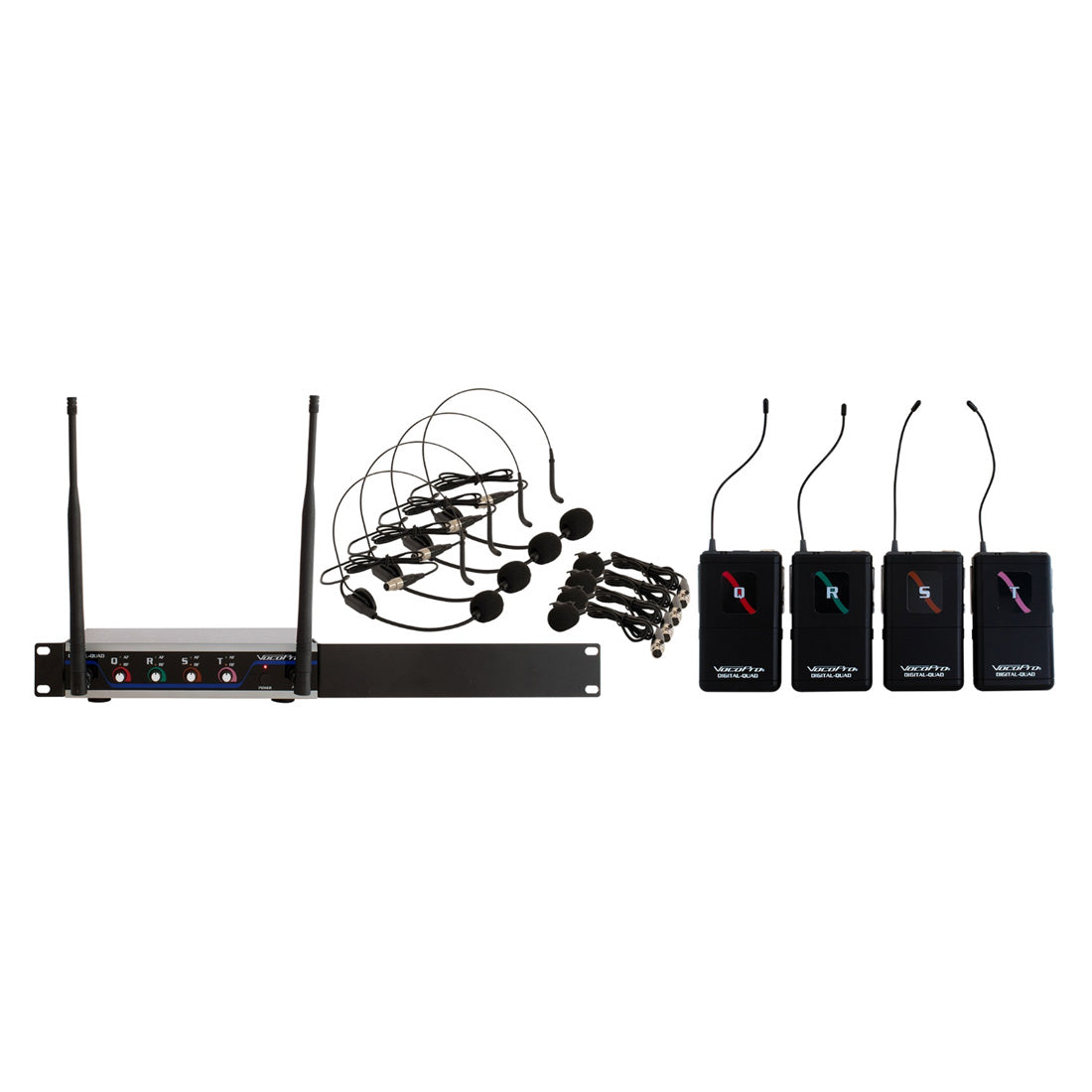 VocoPro DIGITAL-QUAD-B-500 - Four Channel UHF Wireless Mic System with Headset and Lapel Mics