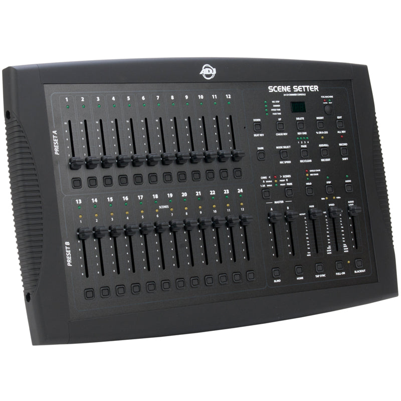 ADJ Scene Setter, 24 Ch. DMX Dimming Console, Midi, 11000 Programmable Scenes, 48 Recordable Programs. Audio, Fade, and Speed Controls