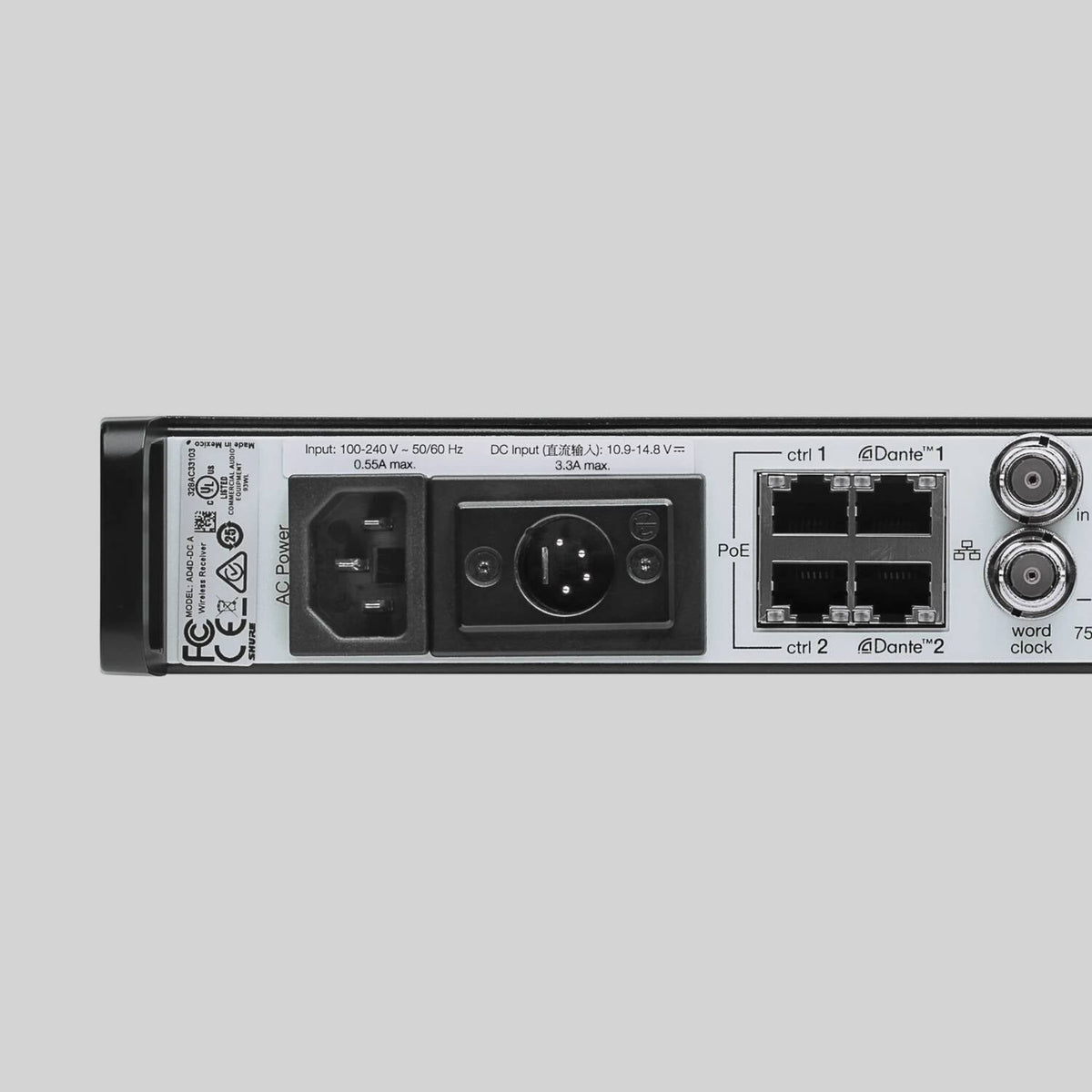 Shure AD4D-DC-B, Two-Channel Digital Wireless Receiver, AD Dual CH DC Rx L/pts 606-810 MHz