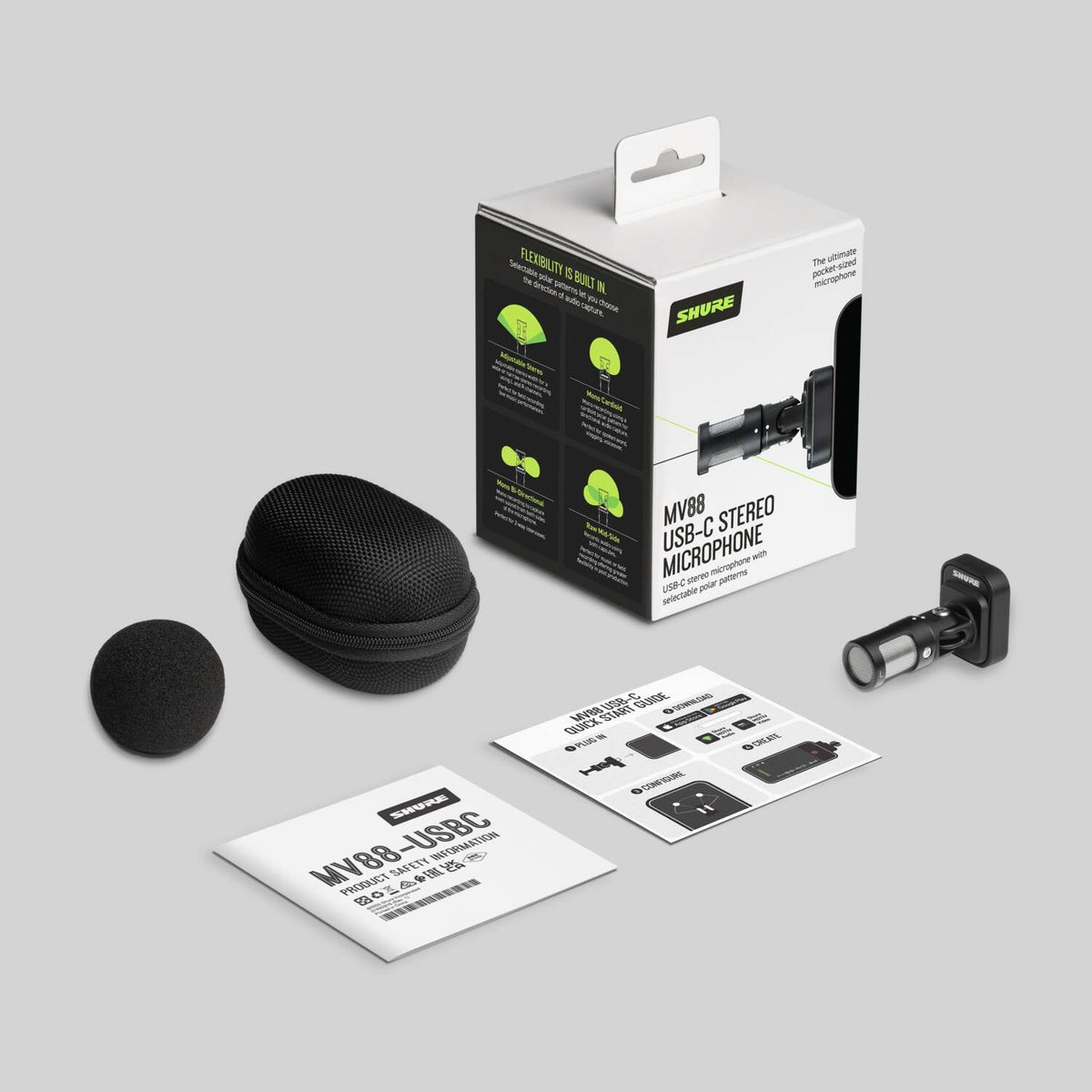 Shure MV88+W-Z7, USB-C Stereo Microphone, Wireless Stereo Mic to Phone