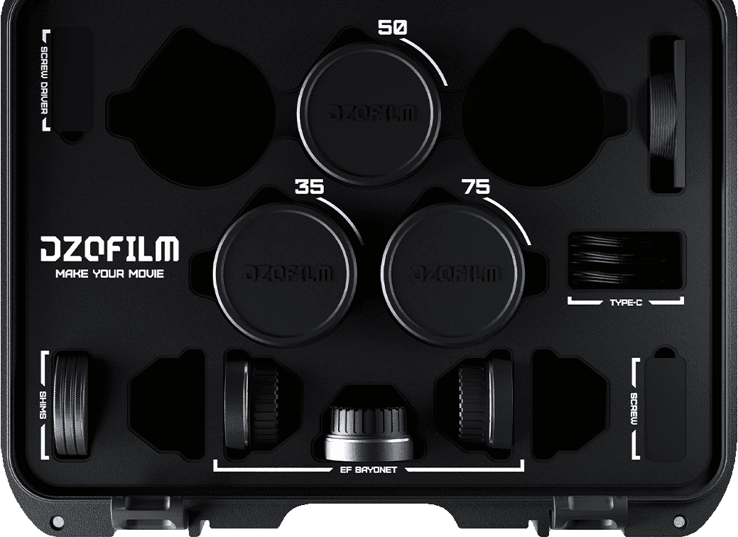 DZOFILM Vespid Cyber Prime Full-frame Lens Set, 35/50/75mm T2.1 (PL and EF mount, with data), Full-Frame Cine Prime, PL and EF Mount, Manual Focus and Iris, Cine-Standard 0.8 MOD Gears