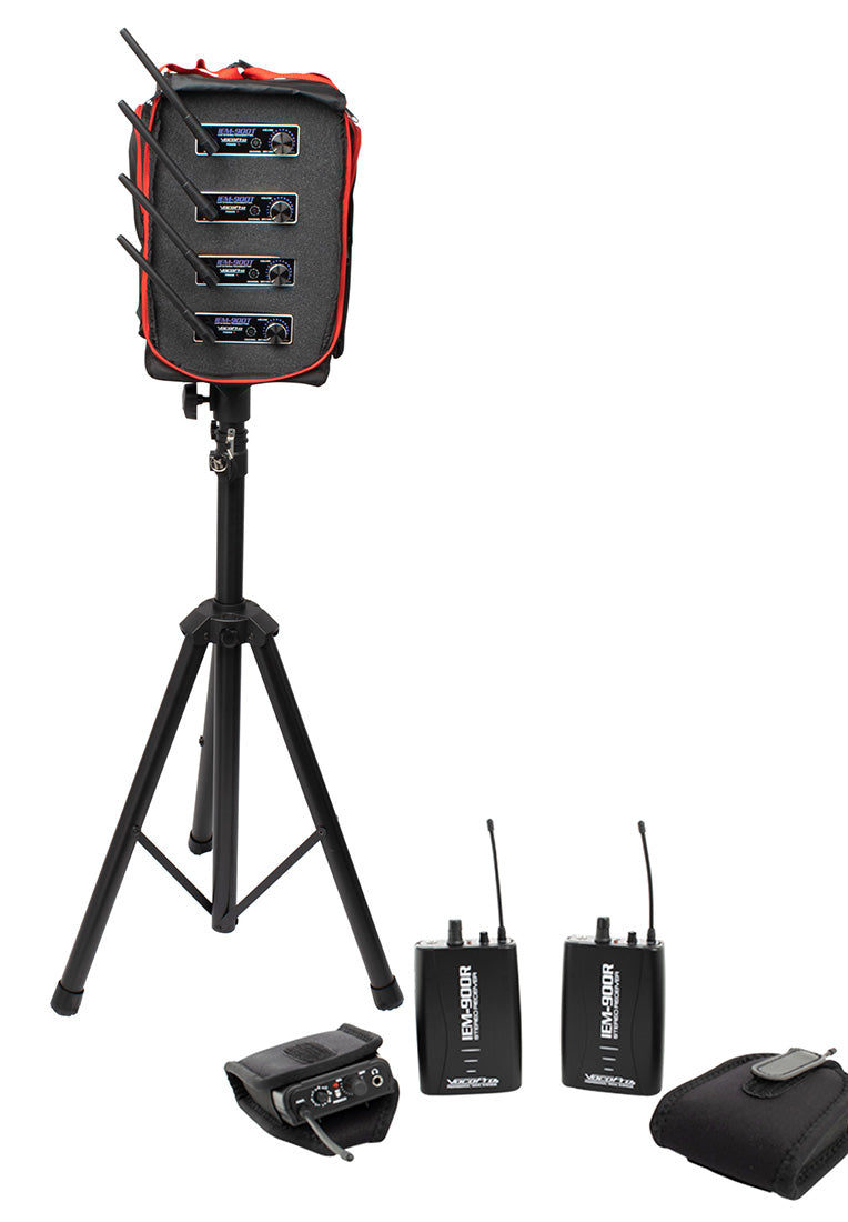 VocoPro IEM-900-BAND-4 - Long Range Pro Stereo Wireless In-Ear Monitor Package with Four Transmitters and Four Receivers