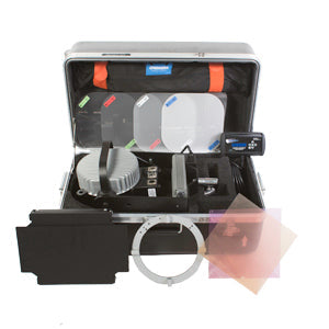 AAdynTech Cinema Jab Daylight Kit 3, LED Fixture with Built-in UIM Digital Controller, Mil-Spec Weatherproof Molded Road Case with Wheels and Handle, Barn Door, Speed Ring, Small Light Bank
