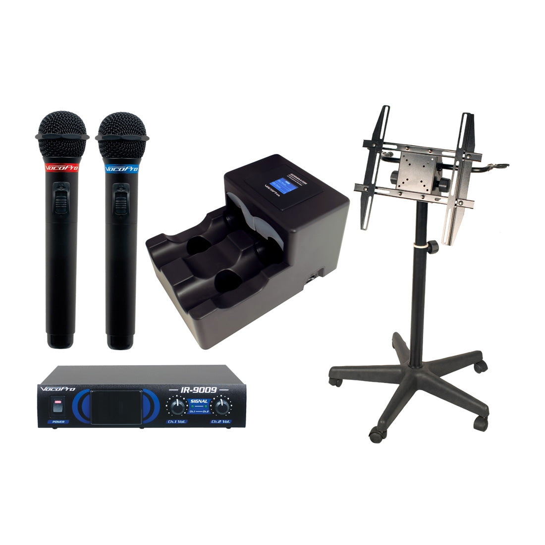 VocoPro K-BAR-FLEX - Professional Dual Infrared Wireless Microphone, Microphone Sanitizer, and Monitor Stand Package