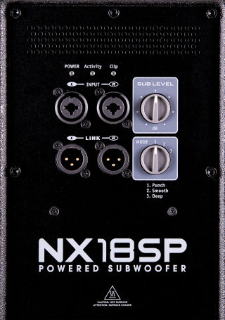 NX 18” Powered Subwoofer 18" Woofer with 3" Voice Coil. 1200 watts program (2400 watts peak)