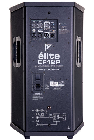 Elite 12” Powered Loudspeaker 2400 watts peak (1200 watts program)12" Woofer with 3" Voice Coil 3” Titanium Compression Driver on 60°x40° horn – Dedicated FOH Cabinet w/flying Hardware, built in mixer, and iOS and Android APP for remote control of DSP settings.