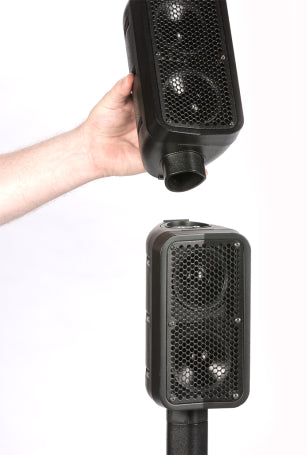 Excursion Mini 400 - 400-watt Compact Powered PA System. Featuring a powered 10” subwoofer, two-piece wired pole extension and two 2 x 3.5"mid/high speakers.