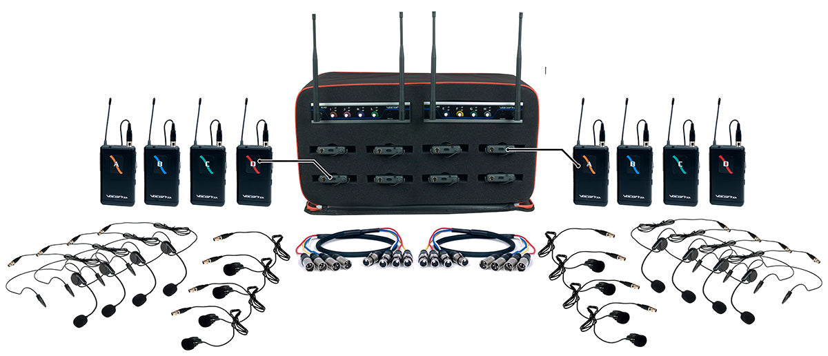 VocoPro MIB-QUAD-8 BodyPack - 8 Channel Wireless Headset/Lapel Mic-In-Bag Package