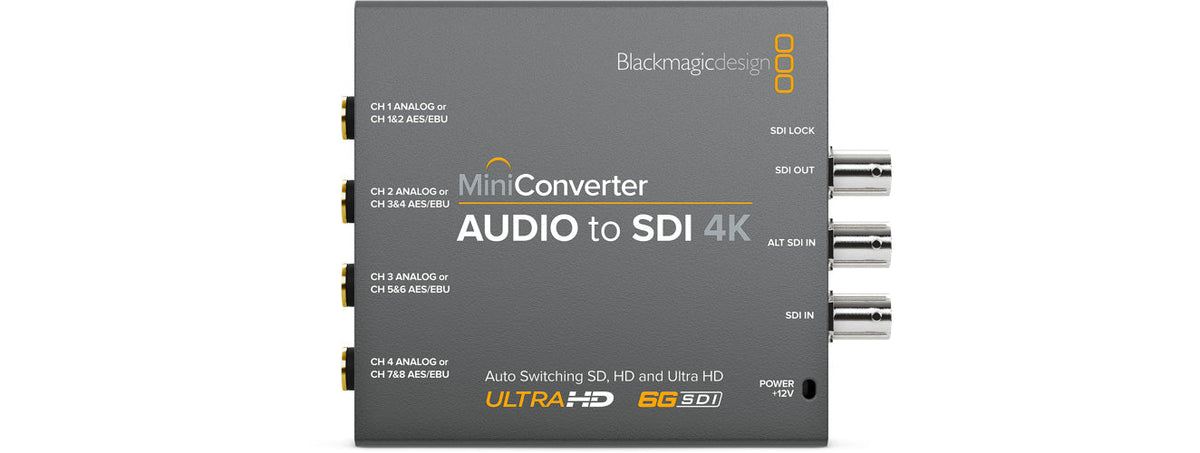 Blackmagic Mini Converter SDI to Audio 4K, SD/HD/3G-SDI audio de embedder to 8 ch AES/EBU or 4 ch analog audio