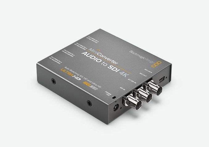 Blackmagic Mini Converter Audio to SDI 4K, SD/HD/3G-SDI audio embedder from 8 ch AES/EBU or 4 ch analog audio