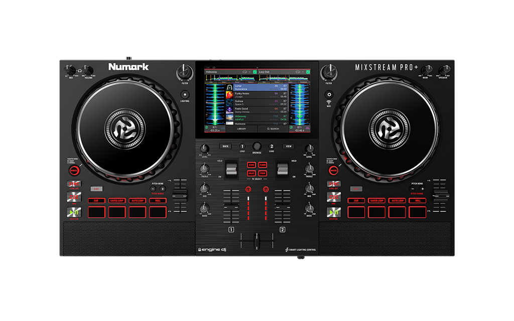 Numark Mixstream Pro+, Standalone DJ Controller with 7-Inch Touchscreen, Built-In Speakers and Wi-Fi Streaming