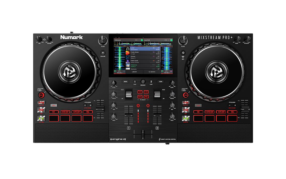 Numark Mixstream Pro+, Standalone DJ Controller with 7-Inch Touchscreen, Built-In Speakers and Wi-Fi Streaming