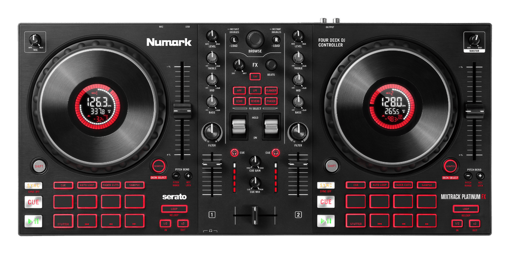 Numark Mixtrack Platinum FX, 2-Deck Serato DJ Controller with Jog Wheel Displays and FX Paddles