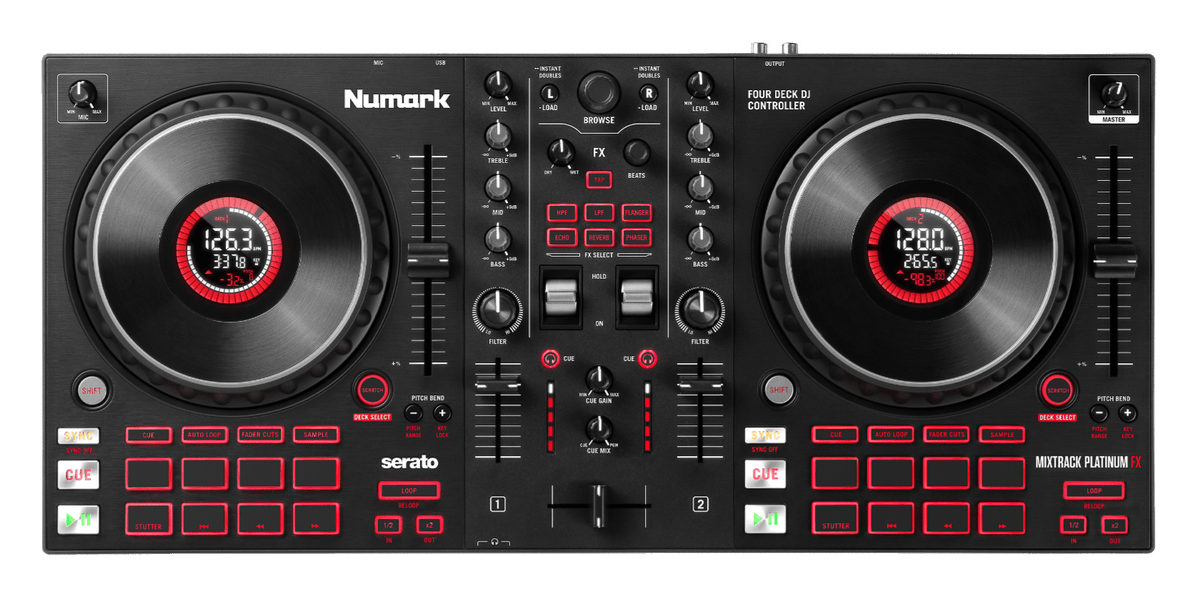 Numark Mixtrack Platinum FX, 2-Deck Serato DJ Controller with Jog Wheel Displays and FX Paddles