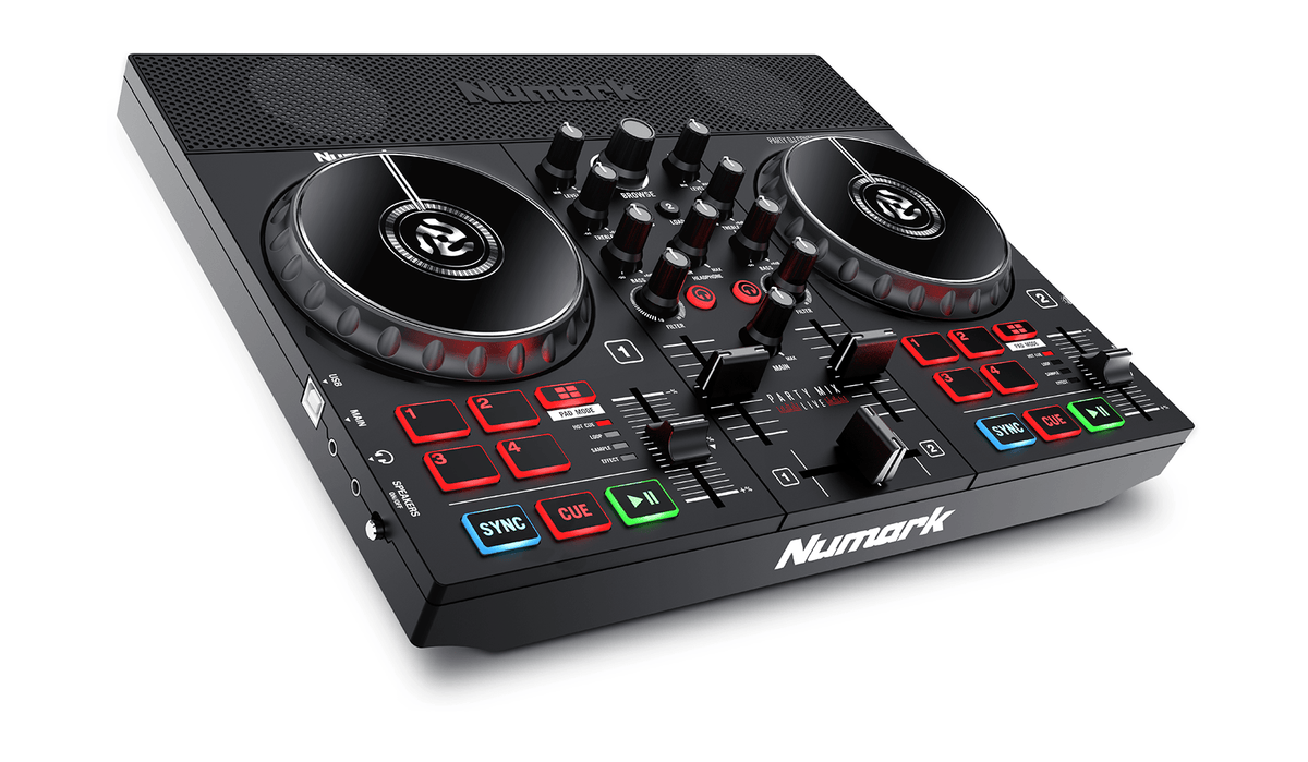 Numark Party Mix Live, 2-Deck DJ Controller with Built-In Light Show and Speakers for Serato DJ Lite and Algoriddim djay