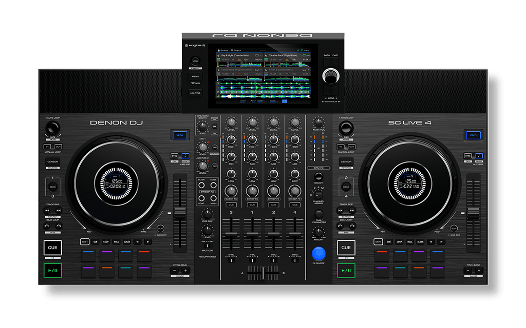 Denon DJ SC LIVE 4, 4-Deck Standalone DJ System with 7-Inch Touchscreen and Built-In Speakers, White
