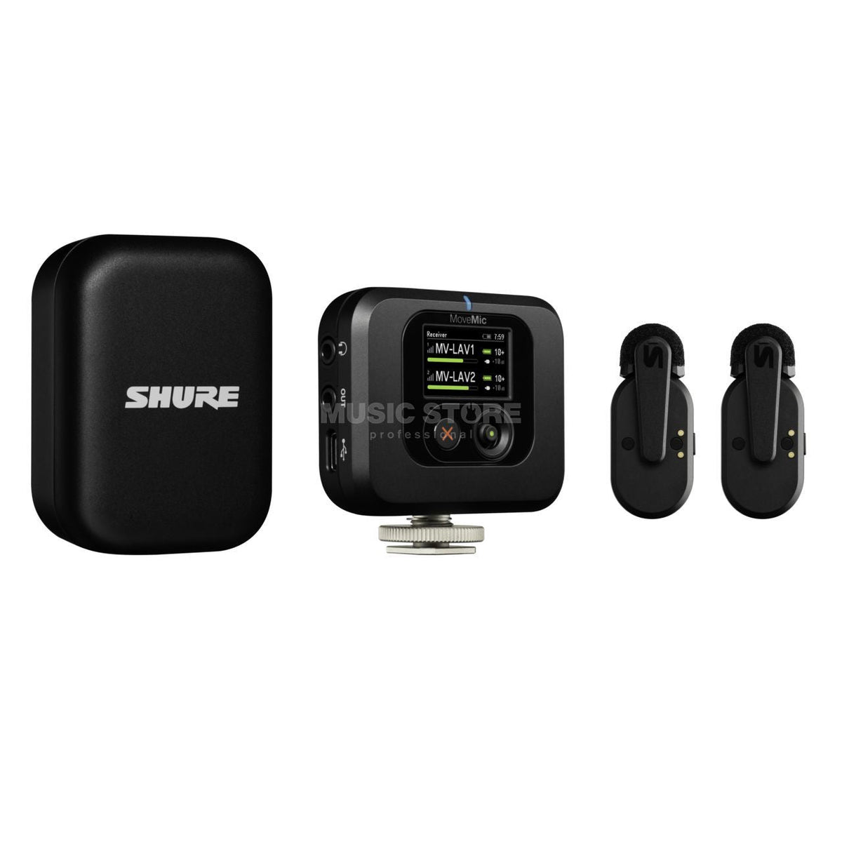 Shure MV-TWO-KIT-Z7, Two Lavs, Charge Case, Plug-in Receiver
