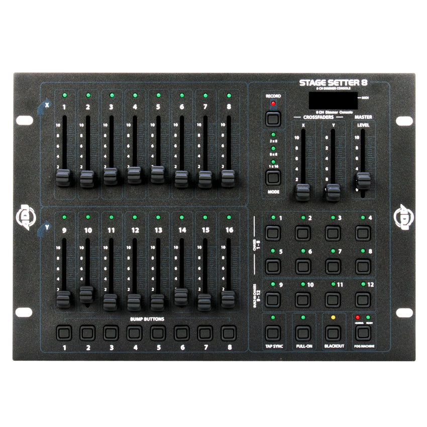 ADJ Stage Setter 8, DMX Ch. Dimmer Board. 8 Programmable Patterns, 4 Built-in Programs, and Midi
