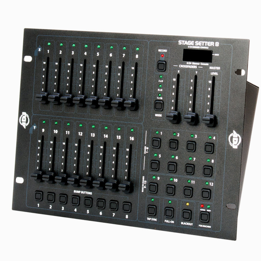ADJ Stage Setter 8, DMX Ch. Dimmer Board. 8 Programmable Patterns, 4 Built-in Programs, and Midi