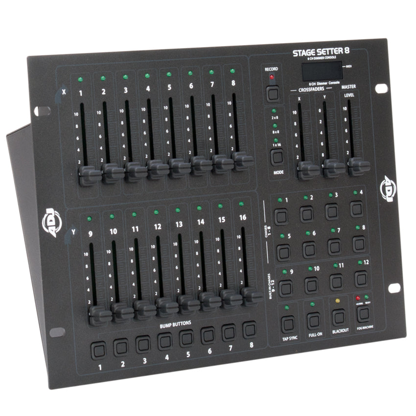 ADJ Stage Setter 8, DMX Ch. Dimmer Board. 8 Programmable Patterns, 4 Built-in Programs, and Midi