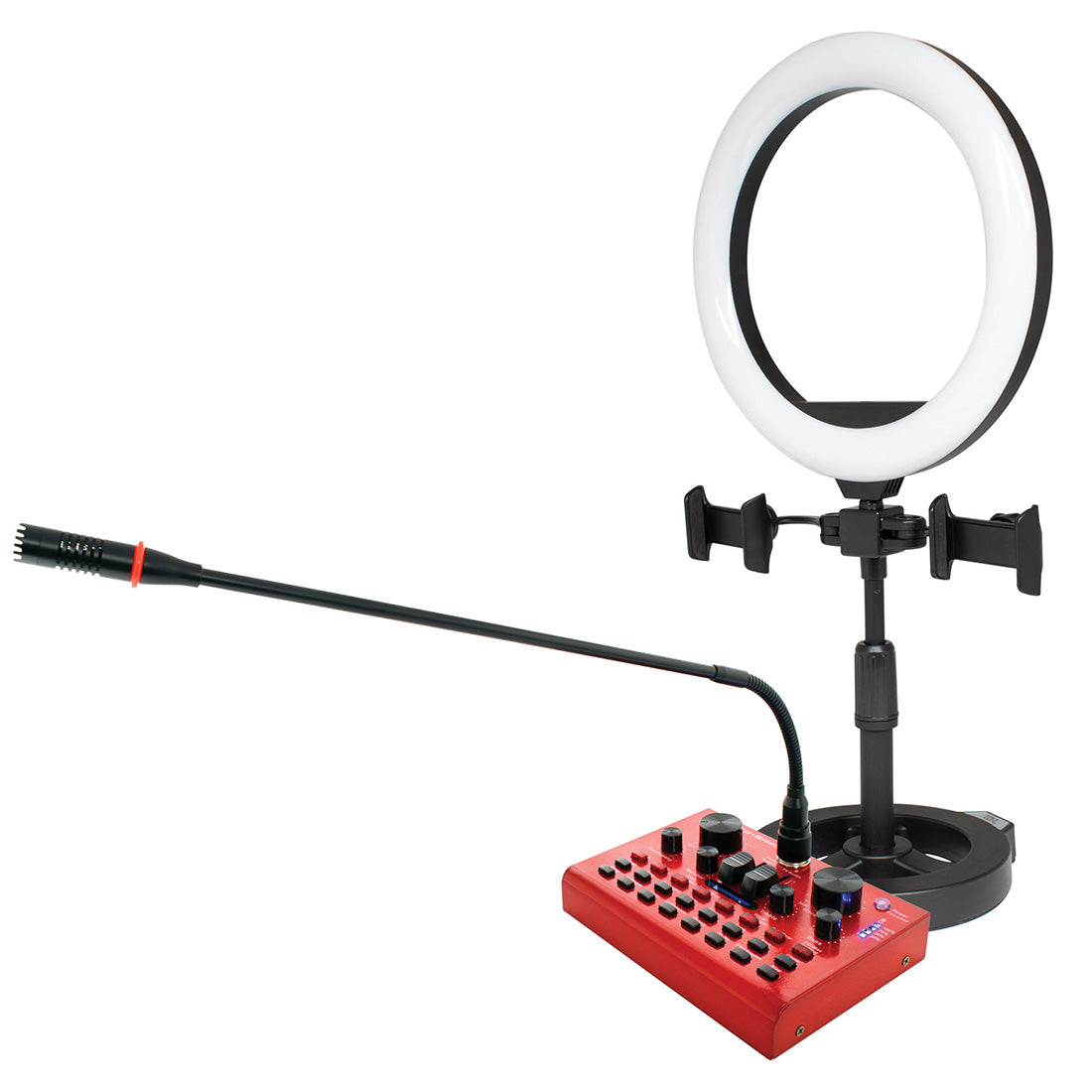 VocoPro STREAMER-DESKTOP VLOG - USB audio interface, gooseneck microphone, and LED Ring Lightpackage for content creators