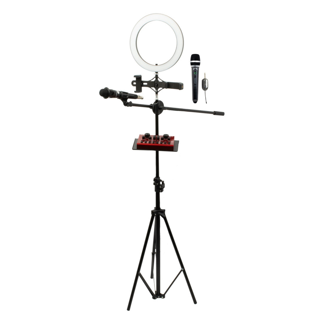 VocoPro Streamer-Live-Wireless - USB Audio Interface, Boom Stand, and LED Ring Light with Wireless Mic and Condenser Mic