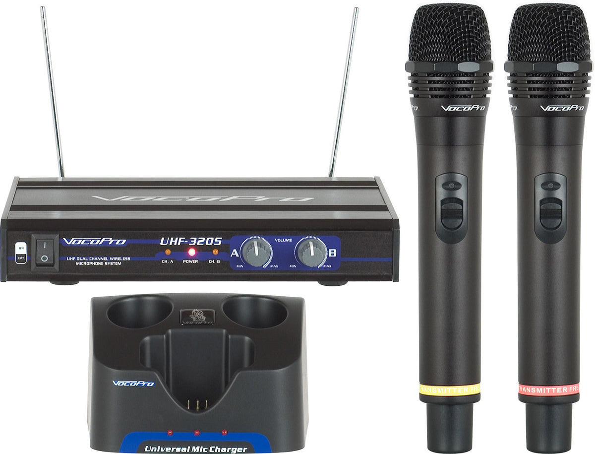 VocoPro UHF-3205-9 - UHF Dual-Channel Rechargeable Wireless Microphone System