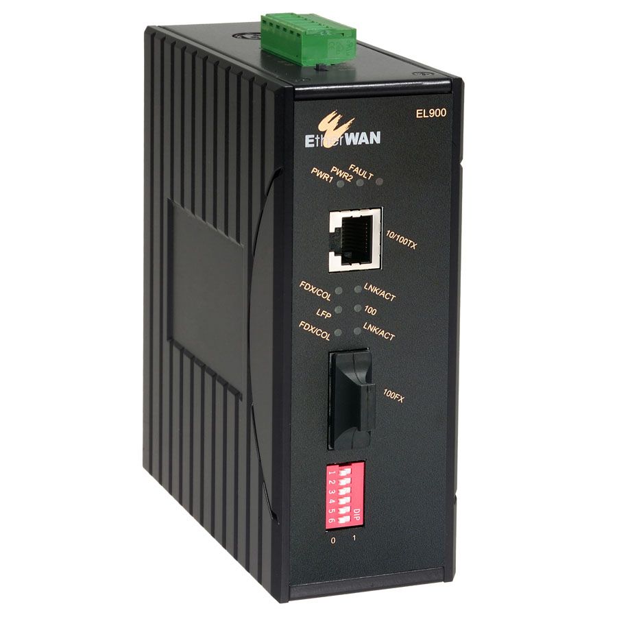 EtherWAN EL900-A-B-1-A, Hardened 10/100BASE-TX to 100BASE-FX Media Converter